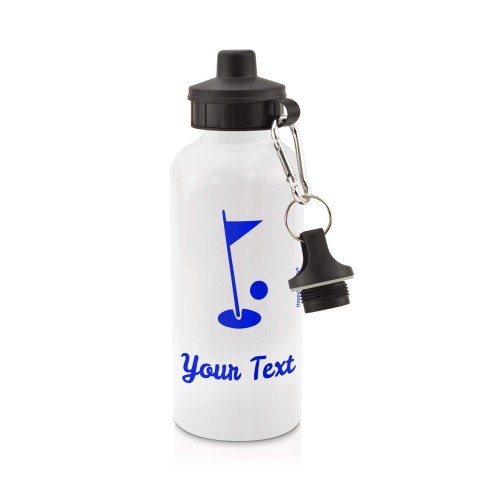 in White (600ml) with Screw Cap (Golf Icon) - Royal Blue (Personalised with Text)