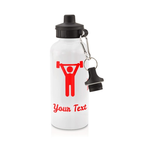 in White (600ml) with Screw Cap with Gym Icon - Red (Personalised with Text)