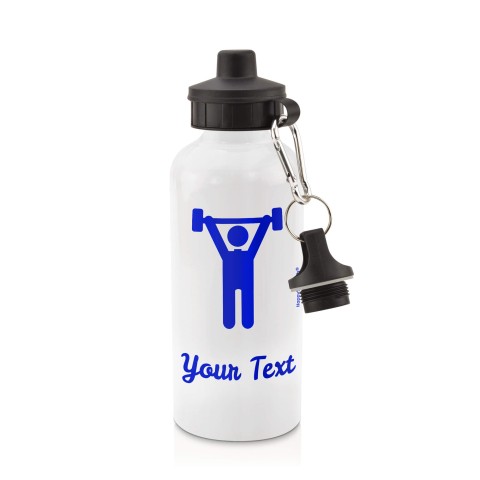 in White (600ml) with Screw Cap with Gym Icon - Royal Blue (Personalised with Text)