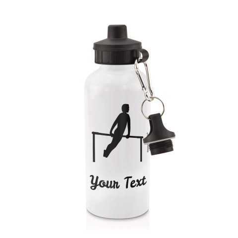 in White (600ml) with Screw Cap (Gymnastics Icon) - Black (Personalised with Text)