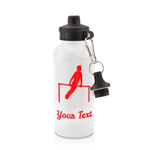 in White (600ml) with Screw Cap (Gymnastics Icon) - Red (Personalised with Text)
