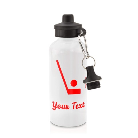 in White (600ml) with Screw Cap (Hockey Icon) - Red (Personalised with Text)