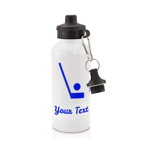 in White (600ml) with Screw Cap (Hockey Icon) - Royal Blue (Personalised with Text)