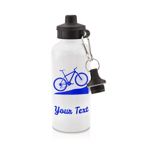in White (600ml) with Screw Cap (Mountain Biking Icon) - Royal Blue (Personalised with Text)