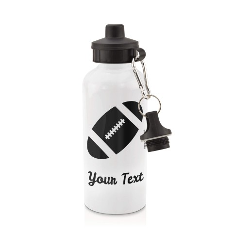 in White (600ml) with Screw Cap (Rugby Icon) - Black (Personalised with Text)
