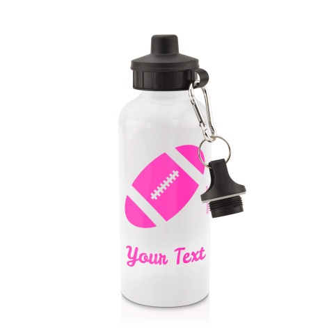 in White (600ml) with Screw Cap (Rugby Icon) - Fuchsia Pink (Personalised with Text)