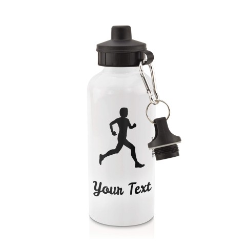 in White (600ml) with Screw Cap (Running Icon) - Black (Personalised with Text)