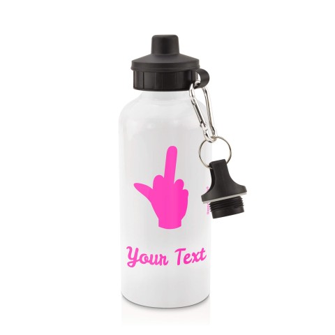 in White (600ml) with Screw Cap (Single Finger Icon) - Fuchsia Pink (Personalised with Text)