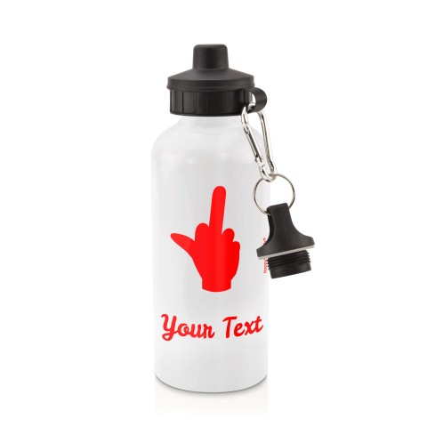 in White (600ml) with Screw Cap (Single Finger Icon) - Red (Personalised with Text)