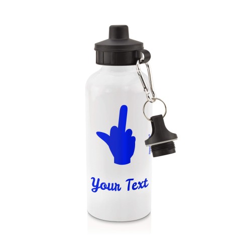 in White (600ml) with Screw Cap (Single Finger Icon) - Royal Blue (Personalised with Text)