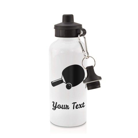in White (600ml) with Screw Cap (Table Tennis Icon) - Black (Personalised with Text)