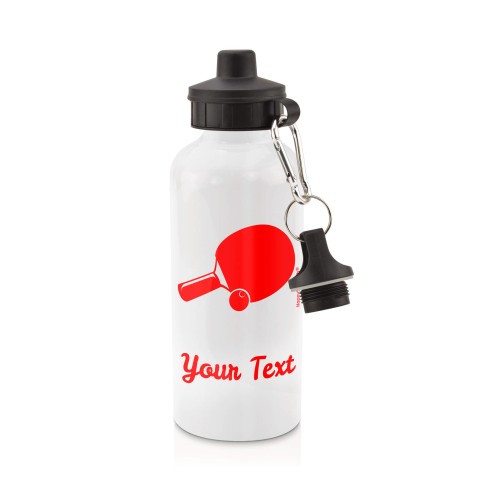 in White (600ml) with Screw Cap (Table Tennis Icon) - Red (Personalised with Text)