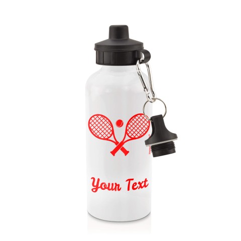 in White (600ml) with Screw Cap (Tennis Icon) - Red (Personalised with Text)