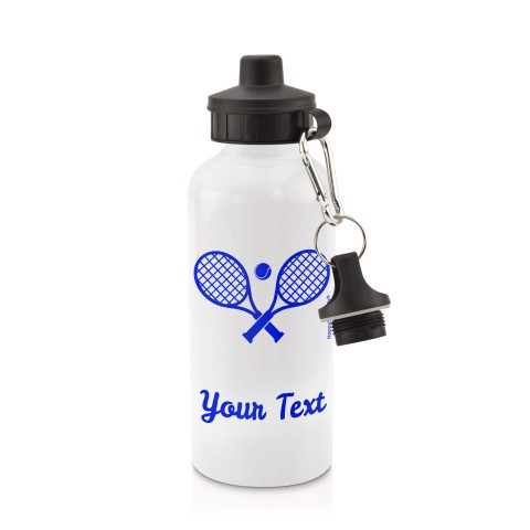 in White (600ml) with Screw Cap (Tennis Icon) - Royal Blue (Personalised with Text)