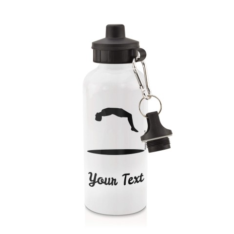 in White (600ml) with Screw Cap (Trampolining Icon) - Black (Personalised with Text)