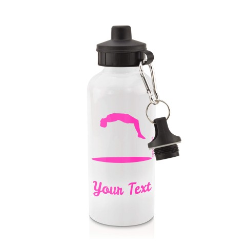 in White (600ml) with Screw Cap (Trampolining Icon) - Fuchsia Pink (Personalised with Text)