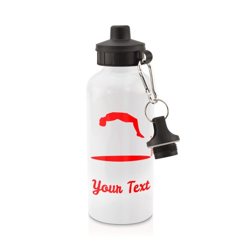 in White (600ml) with Screw Cap (Trampolining Icon) - Red (Personalised with Text)