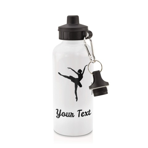 in White (600ml) with Screw Cap (Ballet Icon) - Black (Personalised with Text)