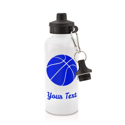 in White (600ml) with Screw Cap (Basketball Icon) - Royal Blue (Personalised with Text)