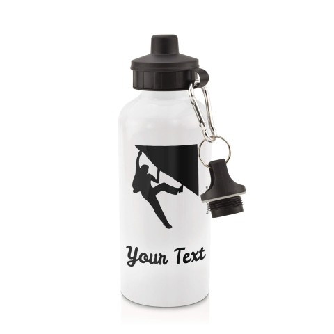 in White (600ml) with Screw Cap (Climbing Icon) - Black (Personalised with Text)