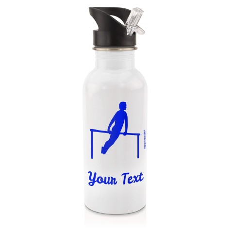 in White (600ml) with Drinking Straw (Gymnastics Icon) - Royal Blue (Personalised with Text)
