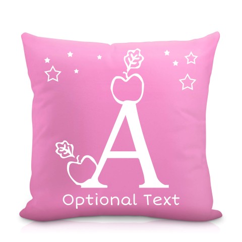 (25cm Square) with Alphabet Theme Baby Pink Mock Suede Polyester Fabric with Removable Cover (Zip) (Optional Personalised Gift Text)