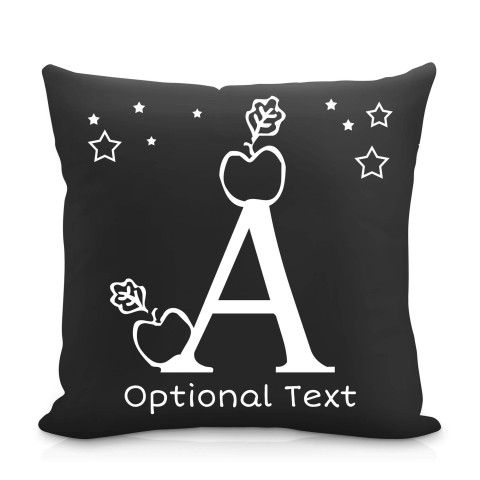(25cm Square) with Alphabet Theme Black Mock Suede Polyester Fabric Scented (Organic Lavender Buds) with Removable Cover (Zip) (Optional Personalised Gift Text)