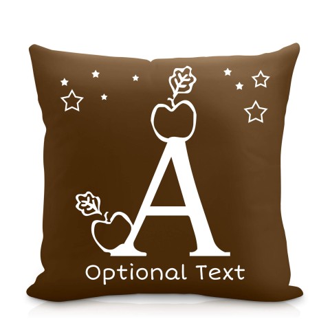 (25cm Square) with Alphabet Theme Brown Mock Suede Polyester Fabric Scented (Organic Lavender Buds) (Optional Personalised Gift Text)
