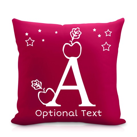 (25cm Square) with Alphabet Theme Burgundy Mock Suede Polyester Fabric with Removable Cover (Zip) (Optional Personalised Gift Text)