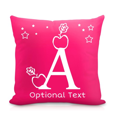 (25cm Square) with Alphabet Theme Fuchsia Pink Mock Suede Polyester Fabric with Removable Cover (Zip) (Optional Personalised Gift Text)