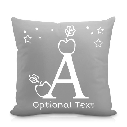(25cm Square) with Alphabet Theme Grey Mock Suede Polyester Fabric (Optional Personalised Gift Text)
