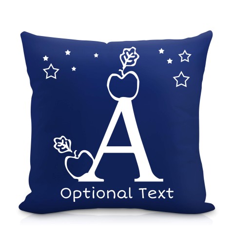 (25cm Square) with Alphabet Theme Navy Blue Mock Suede Polyester Fabric Scented (Organic Lavender Buds) with Removable Cover (Zip) (Optional Personalised Gift Text)