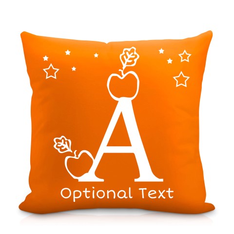 (25cm Square) with Alphabet Theme Orange Mock Suede Polyester Fabric Scented (Organic Lavender Buds) with Removable Cover (Zip) (Optional Personalised Gift Text)