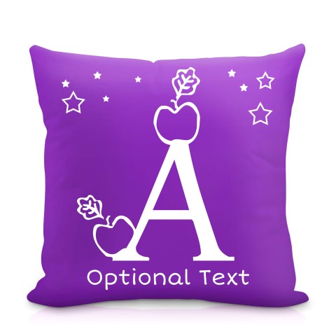 (25cm Square) with Alphabet Theme Purple Mock Suede Polyester Fabric with Removable Cover (Zip) (Optional Personalised Gift Text)