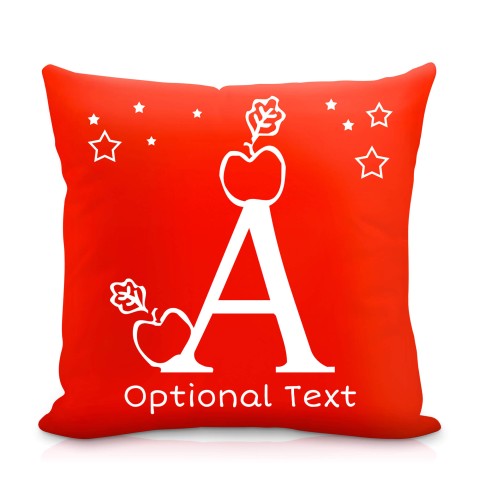(25cm Square) with Alphabet Theme Red Mock Suede Polyester Fabric (Optional Personalised Gift Text)
