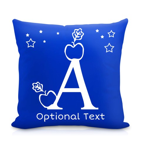 (25cm Square) with Alphabet Theme Royal Blue Mock Suede Polyester Fabric with Removable Cover (Zip) (Optional Personalised Gift Text)