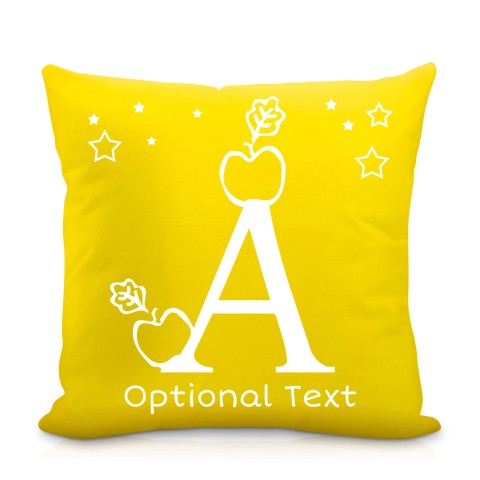 (25cm Square) with Alphabet Theme Yellow Mock Suede Polyester Fabric with Removable Cover (Zip) (Optional Personalised Gift Text)
