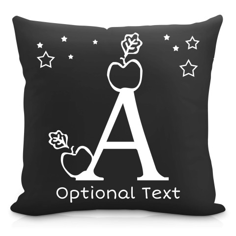 (40cm) with Alphabet Theme Black Mock Suede Polyester Fabric Scented (Organic Lavender Buds) with Removable Cover (Zip) (Optional Personalised Gift Text)