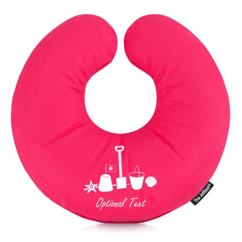 (25cm) (Bucket & Spade Icon) Fuchsia Pink Soft Velvet Polyester Fabric (Optional Personalised Gift Text)
