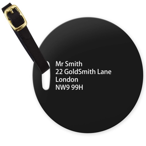 (10cm Circle) - Black with Leather Strap (Personalised with Text)