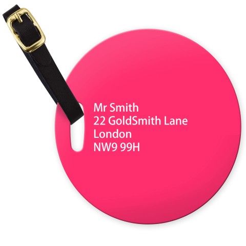 (10cm Circle) - Fuchsia Pink with Leather Strap (Personalised with Text)