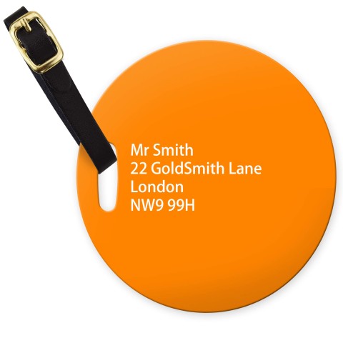 (10cm Circle) - Orange with Leather Strap (Personalised with Text)
