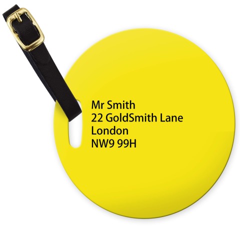 (10cm Circle) - Yellow with Leather Strap (Personalised with Text)
