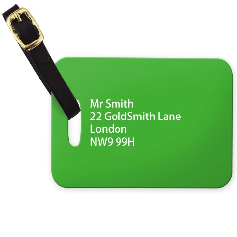 (10cm x 7cm) - Bright Green with Leather Strap (Personalised with Text)