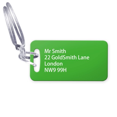 (9cm x 4.5cm) - Bright Green with Clear Loop Fastening (Personalised with Text)