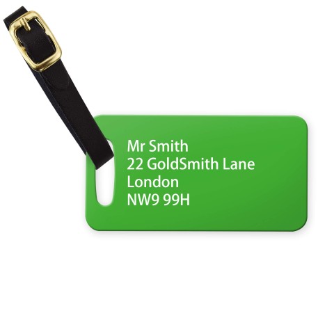 (9cm x 4.5cm) - Bright Green with Leather Strap (Personalised with Text)