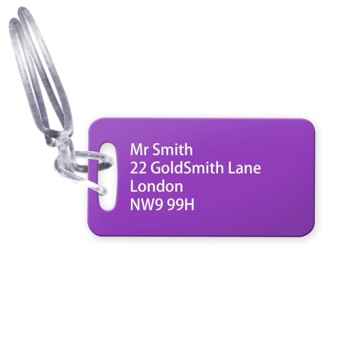 (9cm x 4.5cm) - Purple with Clear Loop Fastening (Personalised with Text)