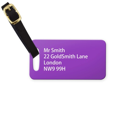 (9cm x 4.5cm) - Purple with Leather Strap (Personalised with Text)