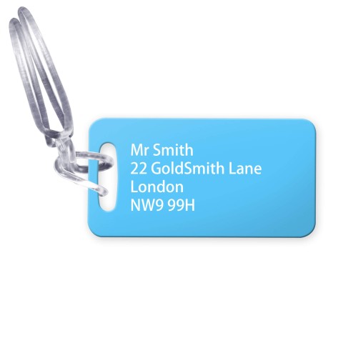 (9cm x 4.5cm) - Sky Blue with Clear Loop Fastening (Personalised with Text)