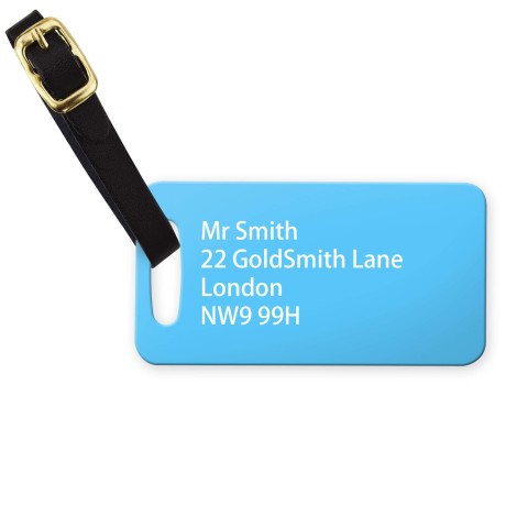 (9cm x 4.5cm) - Sky Blue with Leather Strap (Personalised with Text)